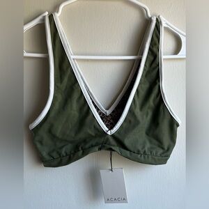 NWT Acacia Swimwear Deep Green Bralette with White Trim